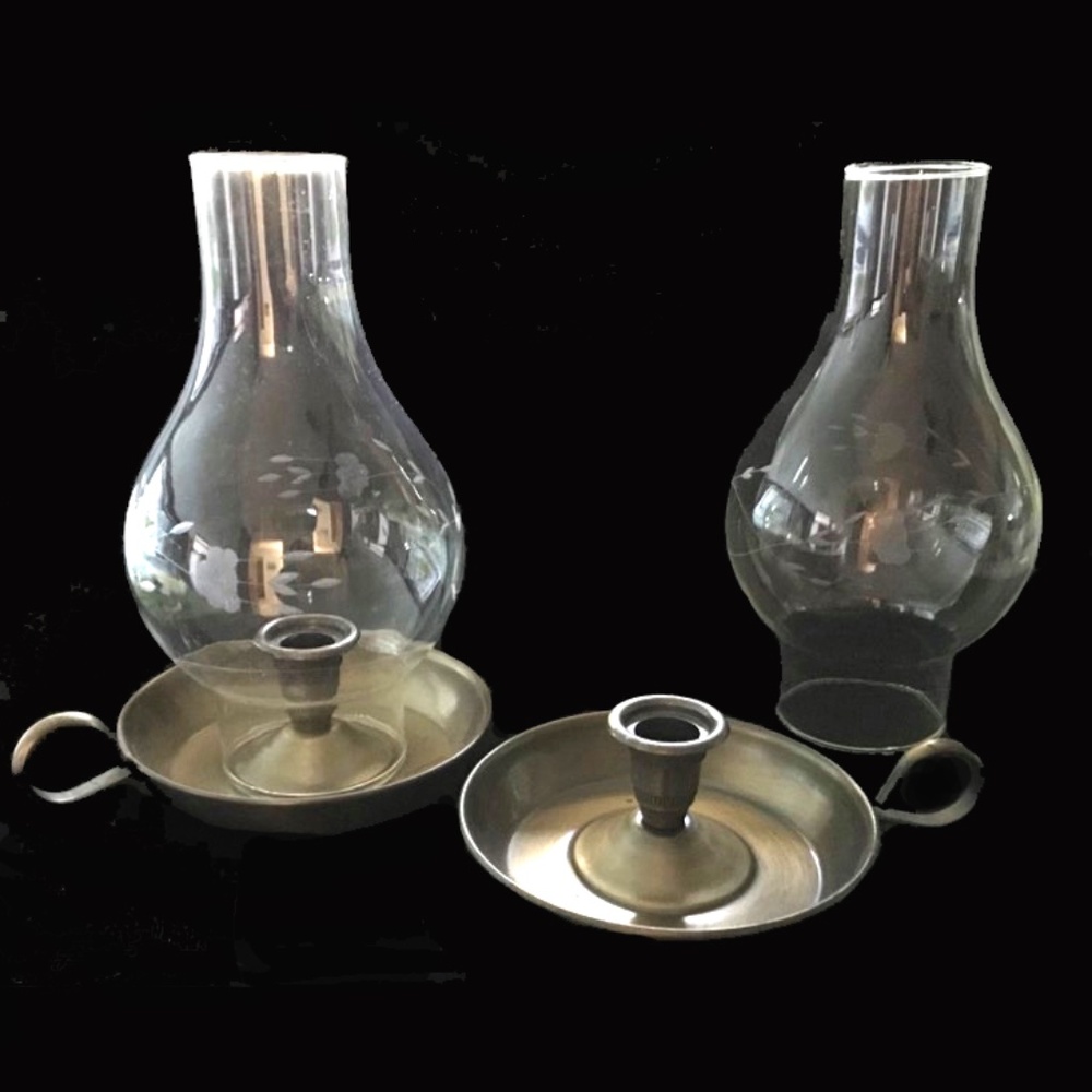 Princess House Heritage Etched Crystal Chambersticks (Candle Holders) - Pair